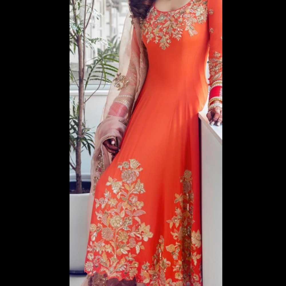 BURNT ORANGE ANARKALI SUIT WITH PINK DUPATTA